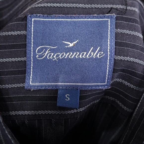 Faconnable Shirt Mens Small Black Gray Stripe Button Front Cotton Long Sleeve - Picture 6 of 8